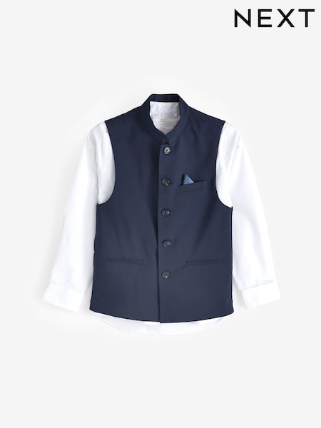 Chlapčenská modrá - Nehru Collar Waistcoat & Shirt Set (3-16yrs) (N39816) | €38 - €52