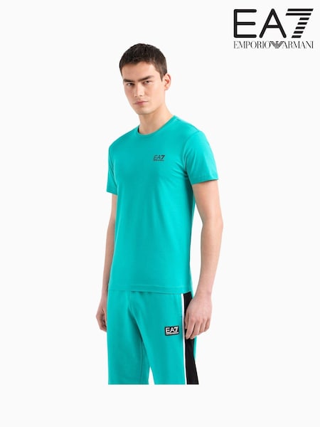 Albastru turcoaz - Tricou Emporio Armani EA7 Logo 100% bumbac (N39912) | 208 LEI