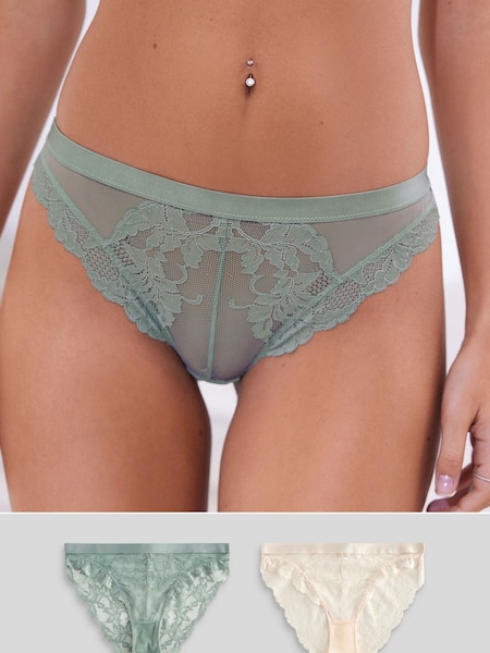 Mint Green/Cream High Leg Lace Knickers 2 Pack (N40056) | AED38