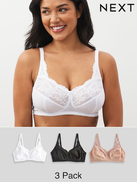Black/White/Praline Nude Total Support Full Cup Lace Ultimate Comfort Bras B-H 3 Pack (N40064) | OMR21