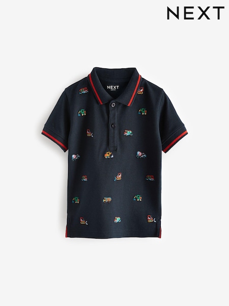 Navy Blue All Over 100% Cotton Embroidered Short Sleeve Polo Shirt (3mths-7yrs) (N40081) | € 5 - € 6
