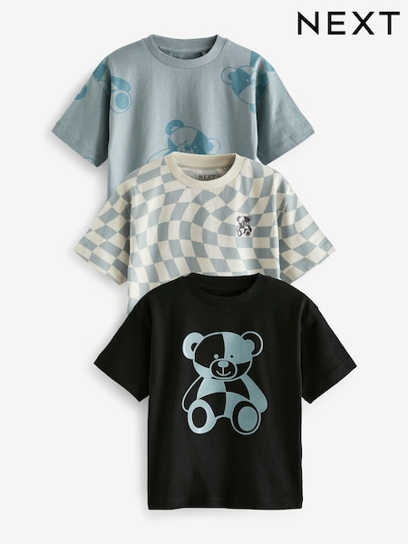 Blue/Black 100% Cotton Short Sleeve Character T-Shirts 3 Pack (3mths-7yrs) (N40082) | €14 - €18
