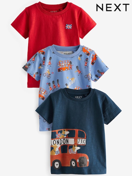 Rot/Blau London - 100% Cotton Short Sleeve Character T-Shirts 3 Pack (3mths-7yrs) (N40087) | 7 € - 10 €