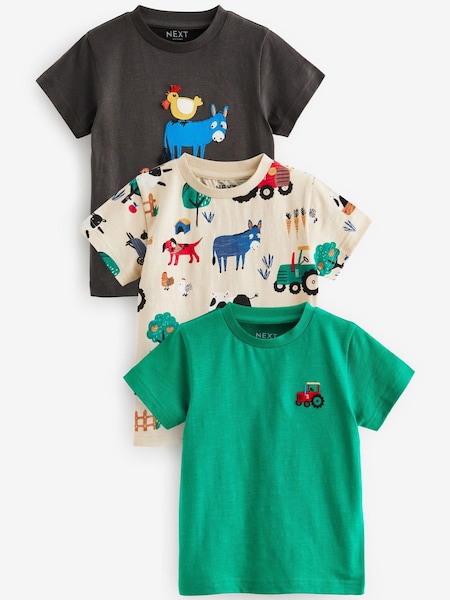 Grüner/Grauer Bauernhof - 100% Cotton Short Sleeve Character T-Shirts 3 Pack (3mths-7yrs) (N40090) | 14 € - 18 €