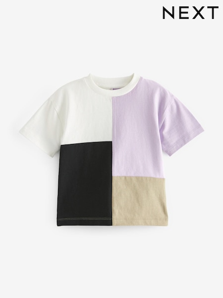 Black/Lilac Purple Short Sleeve Colourblock T-Shirt (3mths-7yrs) (N40189) | AED18 - AED25