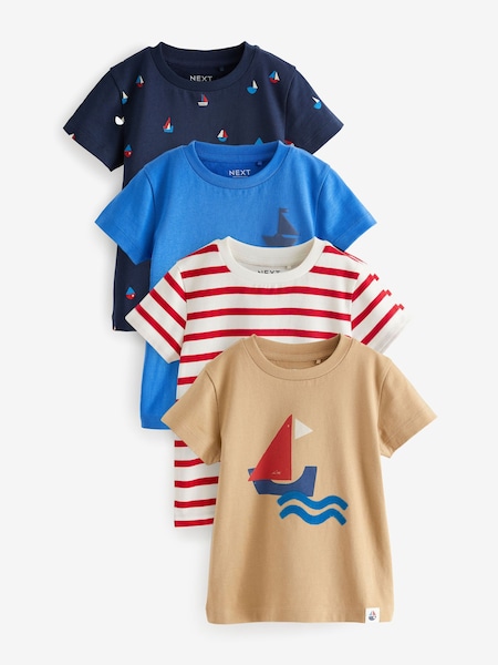 White/Blue/Red Short Sleeve T-Shirt Set 4 Pack (3mths-7yrs) (N40206) | €12 - €15