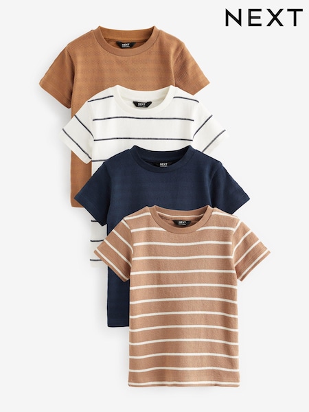 Blue/Tan Textured Short Sleeve T-Shirt 4 Pack (3mths-7yrs) (N40209) | €11 - €13