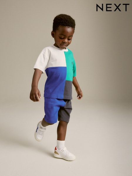 Blau/Grün - 100% Cotton Short Sleeve Colourblock T-Shirt and Shorts Set (3mths-7yrs) (N40218) | 7 € - 11 €