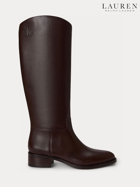 Brown - Lauren Ralph Lauren Kyle Leather Block Heel Knee High Boots