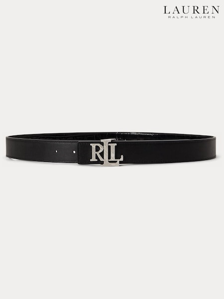 Black - Lauren Ralph Lauren Reversible Croc Embossed Leather 3cm Belt