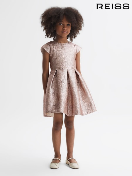 Reiss Gold Nia 9-14 yrs Metallic Cap Sleeve Dress (N40586) | AED475