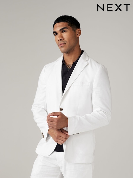 White Slim Fit Linen Blend Blazer (N40658) | $122