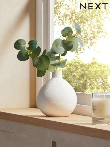 Green Artificial Eucalyptus In White Vase (N40991) | €13