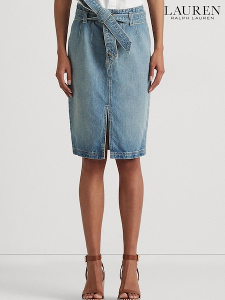 Lauren Ralph Lauren Blue Fereniki Belted Denim Pencil Skirt (N41200) | €133
