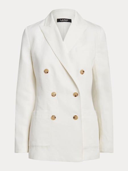Lauren Ralph Lauren Trijell Double Breasted Linen Blend Twill White Blazer (N41204) | €147