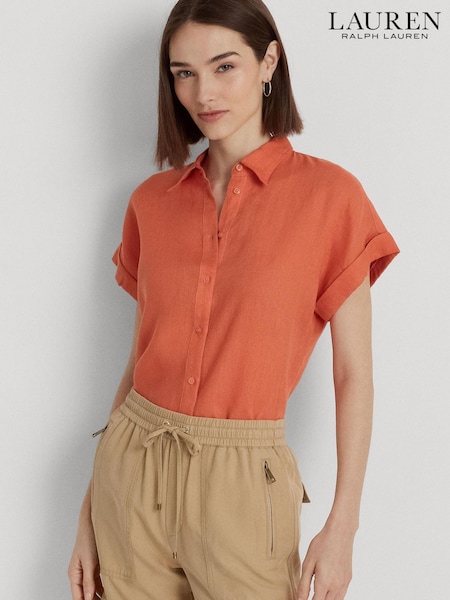 Lauren Ralph Lauren Orange Broono Linen Short Sleeve Shirt (N41209) | €42