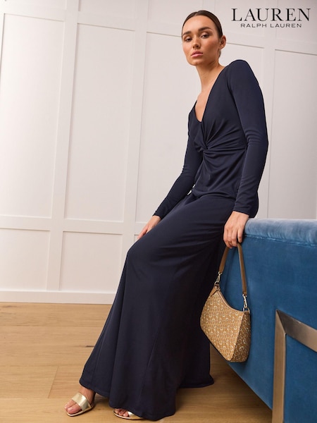 Lauren Ralph Lauren Navy Blue Nadira Twist Front Stretch Jersey Gown (N41219) | €114