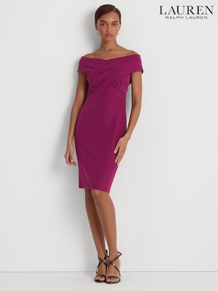 Lauren Ralph Lauren Dark Pink Irene Crepe Off Shoulder Cocktail Dress (N41220) | €133