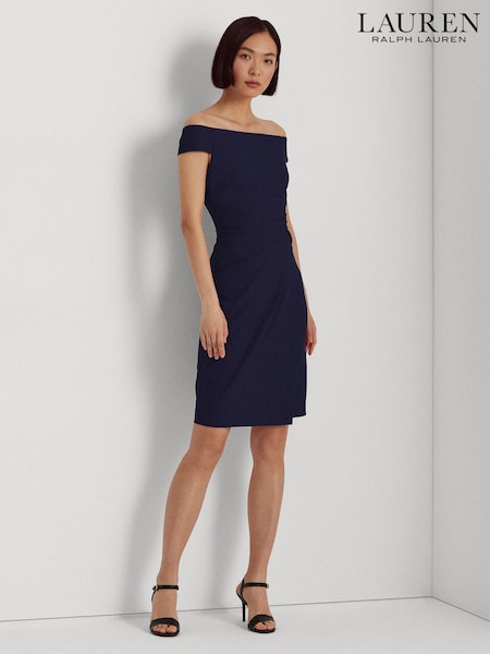 Lauren Ralph Lauren Blue Saran Crepe Off Shoulder Dress (N41480) | €95