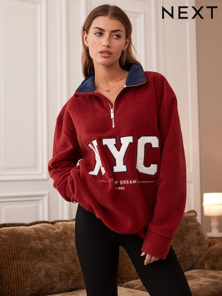 Red NYC Half Zip Fleece Top (N41519) | €24