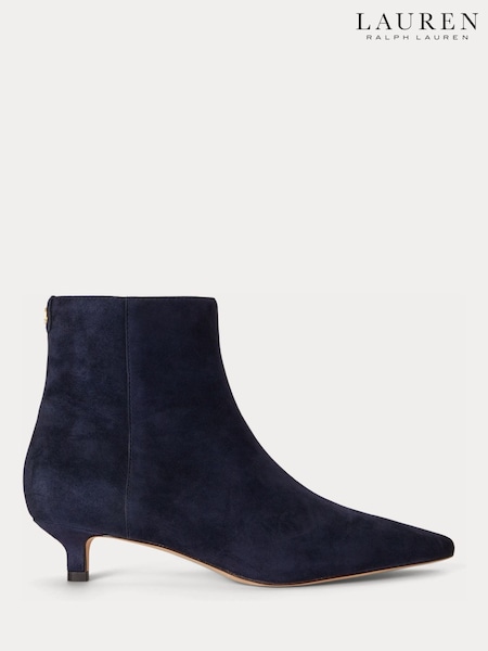 Blue - Lauren Ralph Lauren Francesca Suede Kitten Heel Ankle Boots
