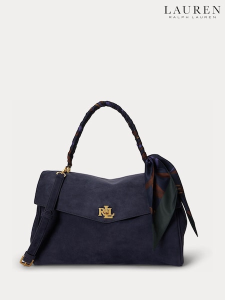 Blue - Lauren Ralph Lauren Farrah Soft Suede Scarf Detail Top Handle Bag