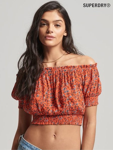Portocaliu - Bustieră încrețită Mânecă scurtă Superdry (N41950) | 140 LEI