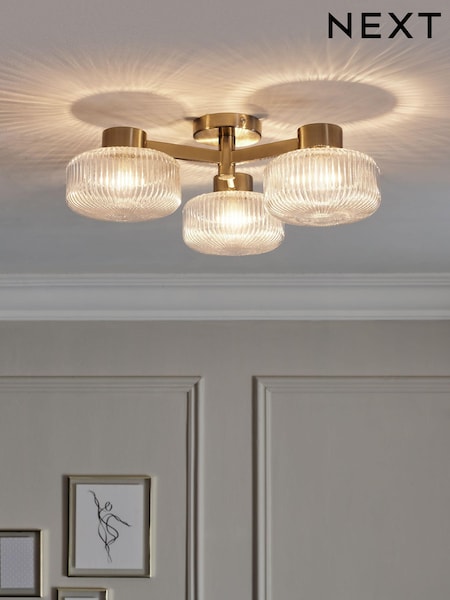 Brass Lexington 3 Light Flush Fitting Ceiling Light (N42031) | €131