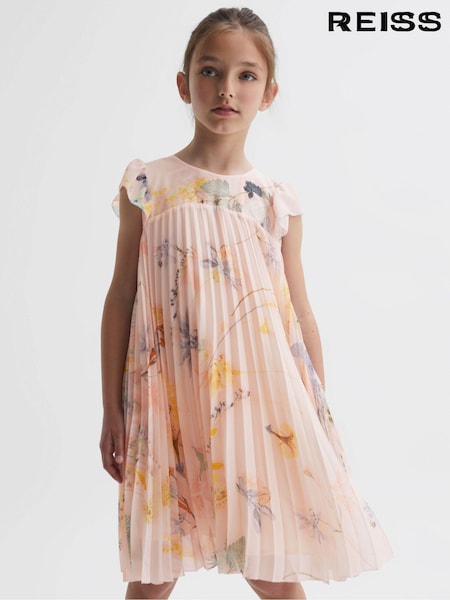 Reiss Pink Sade 4-9 yrs Floral Pleated Cap Sleeve Dress (N42264) | 478 QAR