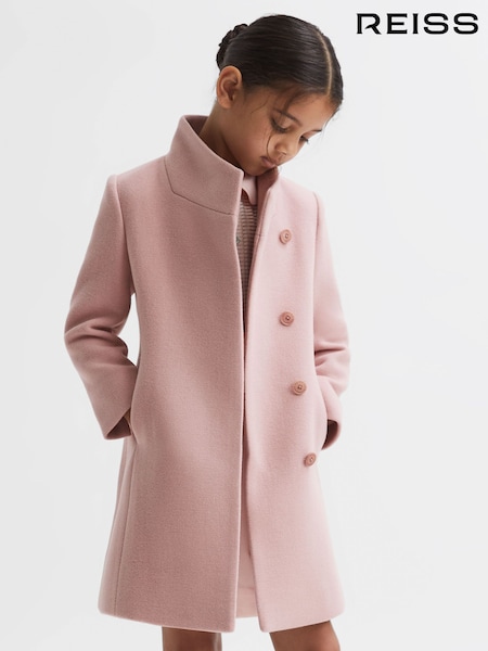 Reiss Pink Kia Junior Wool Blend Funnel Neck Coat (N42265) | AED778