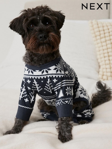 Navy Blue Fairisle Pattern Matching Family Pet Christmas Cotton Pyjamas (N42290) | €8