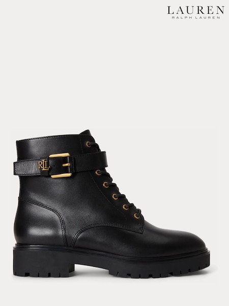 Black - Lauren Ralph Lauren Allyson Lace Up Ankle Boots