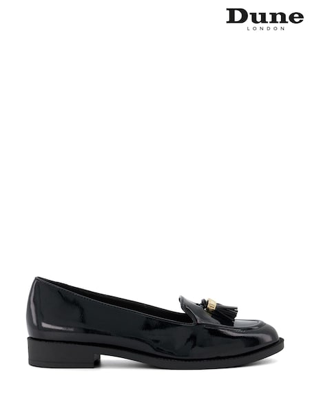Dune London Black Chrome Global Almond Tassel Loafers (N42481) | AED222