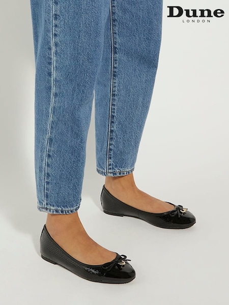 Dune London Black Chrome Standard Fit Hallo Charm Trim Leather Ballet Shoes (N42492) | $114