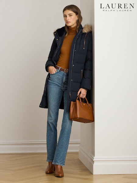 Plavo - Lauren Ralph Lauren Faux Fur Trim Hooded Down Coat