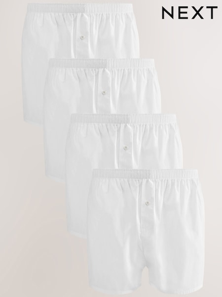 White 4 pack Woven Pure 100% Cotton Boxers (N42507) | LEI 189