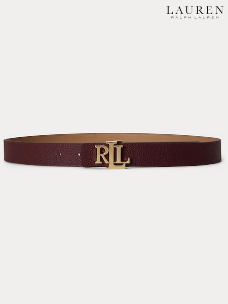 Red - Lauren Ralph Lauren Reversible Leather 3cm Logo Buckle Belt
