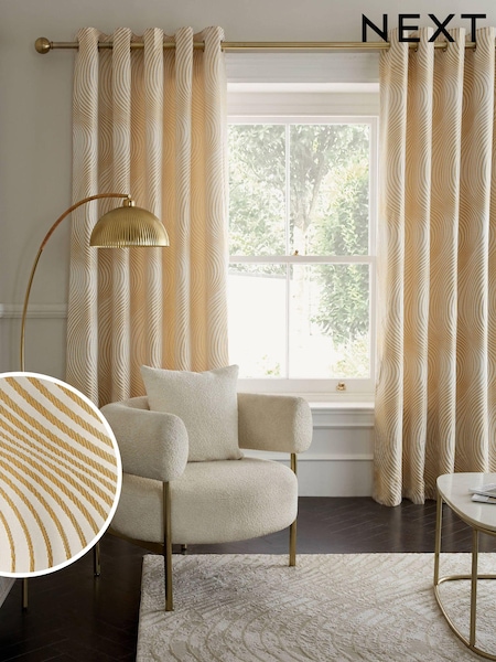 Champagne Gold Valencia Wave Jacquard Eyelet Lined Curtains (N42552) | €56 - €112