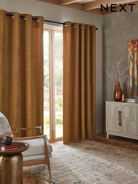 Mustard Yellow Heavyweight Chenille Eyelet Lined Curtains (N42555) | €35 - €92