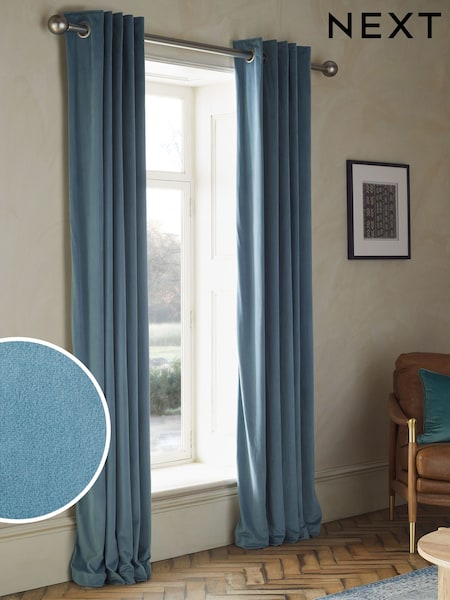 Blue Pale Matte Velvet Blackout/Thermal Eyelet Curtains (N42556) | €30 - €79