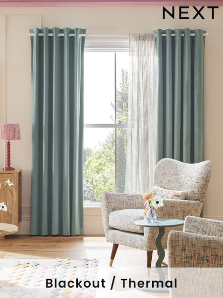 Green Sage Matte Velvet Blackout/Thermal Curtains (N42558) | AED231 - AED625