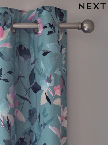 Blue Floral Eyelet Blackout/Thermal Curtains (N42561) | OMR12 - OMR26