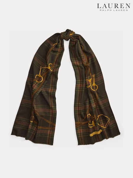 Brown - Lauren Ralph Lauren Wool Check And Bridle Print Pashmina Scarf