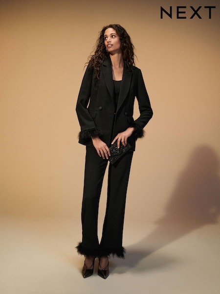 Черный - Feather Hem Straight Trousers (N42738) | €11