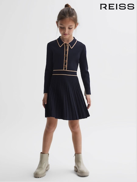 Reiss Navy Mia Senior Knitted Polo Skater Dress (N43001) | €100