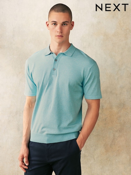 Aqua Blue Regular Fit Knitted Polo Shirt (N43234) | 62 SAR