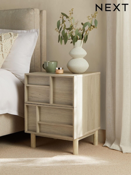 Mid Natural Finsbury 2 Drawer Bedside Table (N43306) | €205