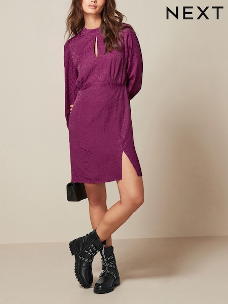 Пурпурный - Satin Jacquard Long Sleeve Mini Dress (N43512) | €11