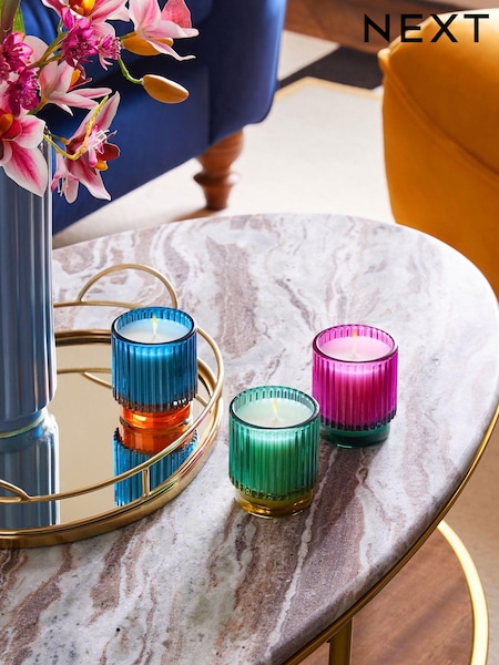 Teal Blue Set of 3 Dark Orchid and Patchouli Scented Candle (N43678) | €23.50