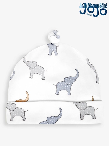 JoJo Maman Bébé White Elephant Print Cotton Baby Hat (N43987) | R$ 50